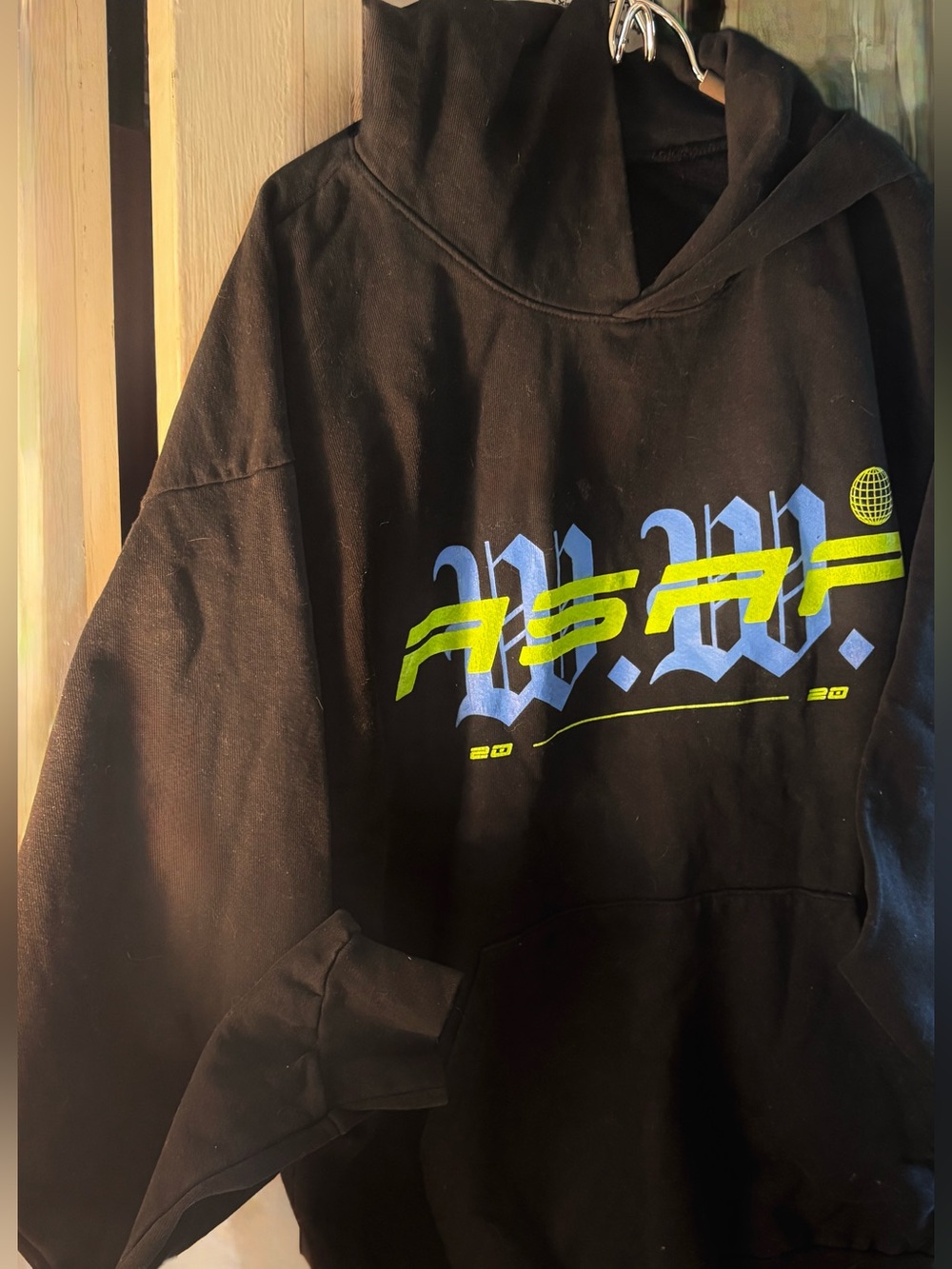A$AP Black Graphic Hoodie with Blue and Neon Yellow Print